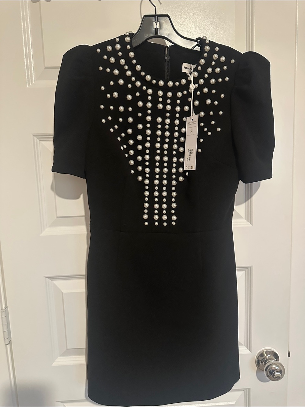 Rebecca Vallance Black Mini Dress with Pearl Embellishment